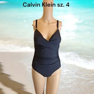 Calvin Klein Black Ruched Surplice One-Piece Swimsuit
